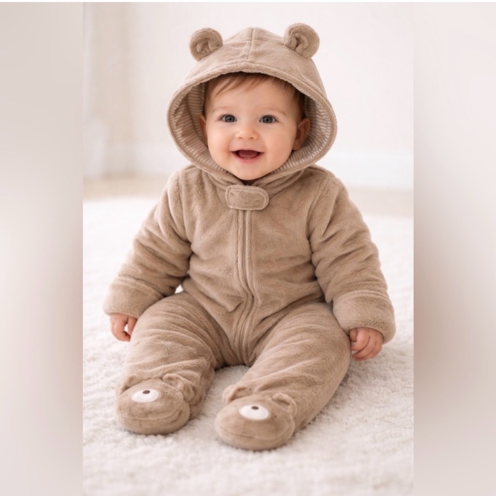 Carter's Tan Bear Footie Onesie Size 9 M